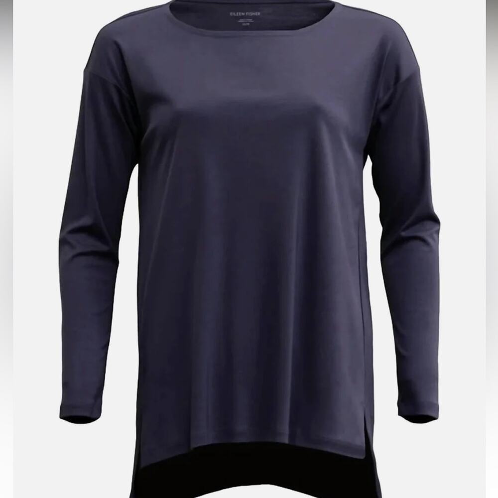 Eileen Fisher Ballet Neck Long Sleeve Tunic In Blue Shale
